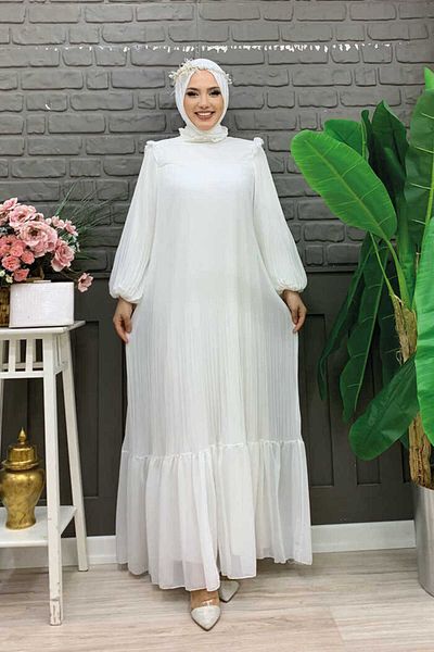 Bym Fashion Φόρεμα σιφόν με πλισέ λουκ 3628 εκρού