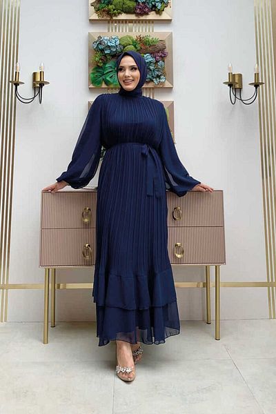 Bym Fashion Φόρεμα με πλισέ με λεπτομέρεια 3836 Navy Blue