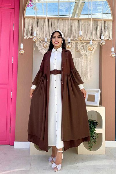 Bym Fashion Αξεσουάρ ζώνης Σιφόν Λεπτομερές Σετ Abaya και Εσωρούχων 8391 Καφέ