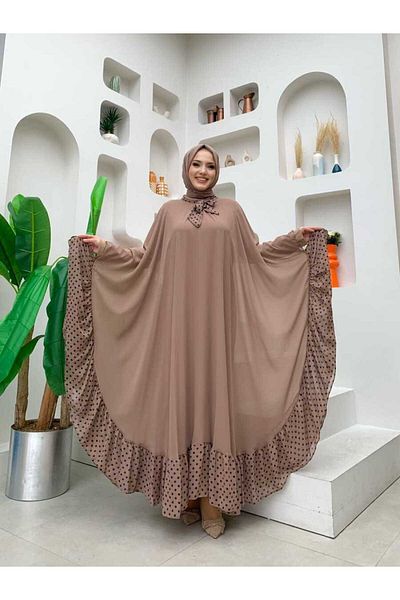 Bym Fashion Σετ φόρεμα με κάπα σιφόν με λεπτομέρεια με στίγματα 3643 Mink