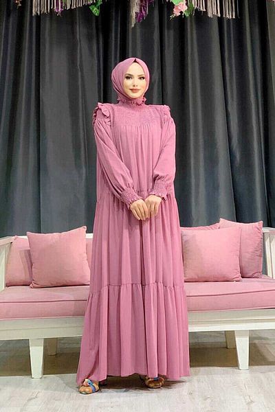 Bym Fashion Shoulder Side Gathered Look Loose Lined Φόρεμα 3511 Powder
