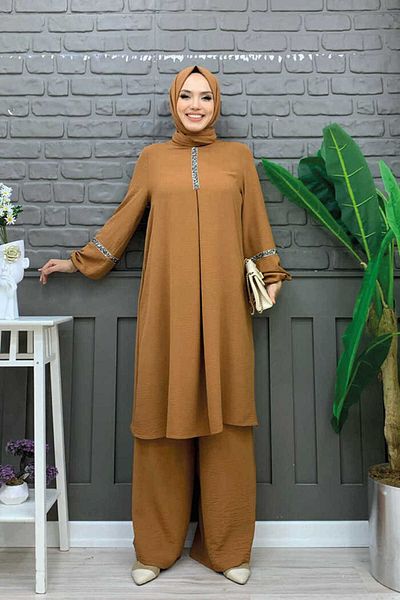 Bym Fashion Πέτρινο Κέντημα Λεπτομερές τουνίκ Κοστούμι με Παντελόνι 8464 Ταν