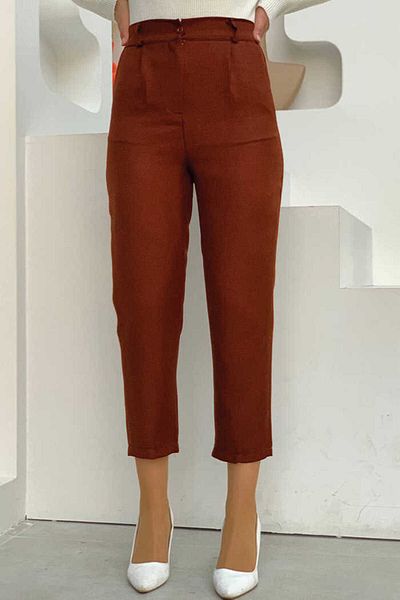 Bym Fashion Zippered Pocket Detailed Pencil Pants 0255 Tile