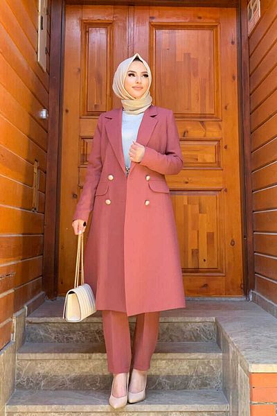 Bym Fashion Σετ παντελόνι με τσέπη και κουμπιά 8357 Dusty Rose