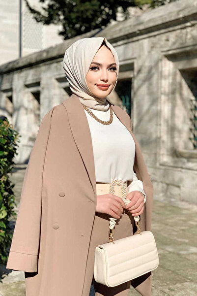 Bym Fashion Gombos részletes kabát Slit Look nadrág szett 8293 Mink