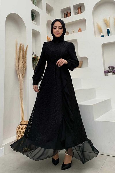 Bym Fashion Φόρεμα Lace Look Chiffon Retail 3783 Μαύρο