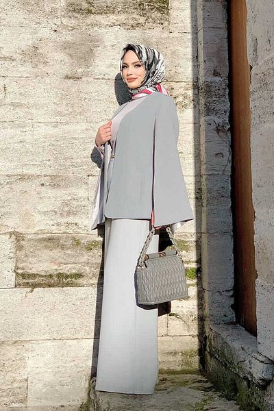 Bym Fashion Μπουφάν με μανδύα με μονόχρωμη επένδυση 7666 Γκρι