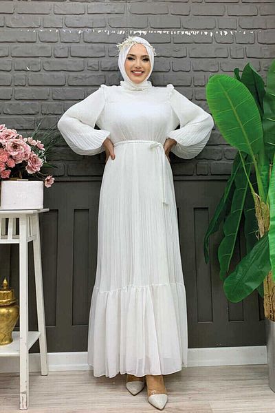Bym Fashion Φόρεμα σιφόν με πλισέ λουκ 3628 εκρού