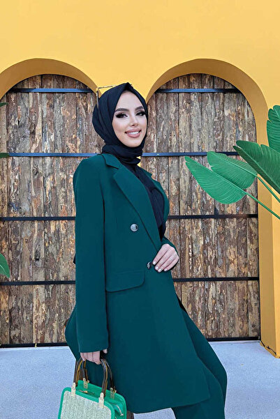 Bym Fashion Σετ κοντό σακάκι παντελόνι με κουμπιά 8352 Emerald