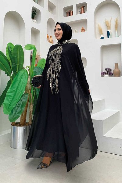 Bym Fashion Βραδινό φόρεμα φόρεμα από σιφόν κεντημένο με παγιέτες 3774 Μαύρο