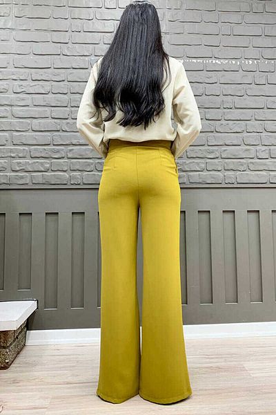 Bym Fashion Zippered Slit Detailed Pocketed Crepe Trousers 0271 Mustard