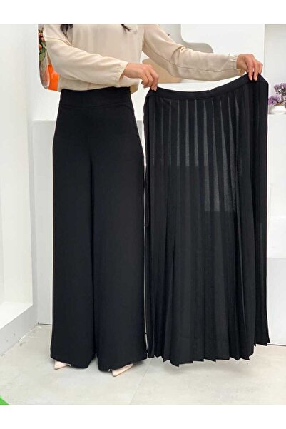 Bym Fashion Pleated Separate Tied Piece Detailed Trouser Skirt 0274 Black