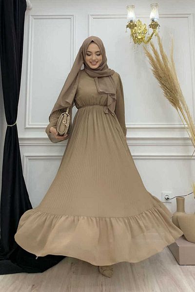 Bym Fashion Φόρεμα σιφόν με πλισέ look 3404 Mink
