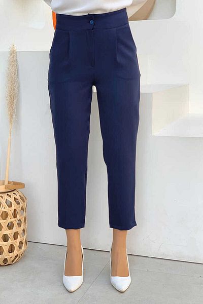 Bym Fashion Zippered Pocket Detailed Pencil Pants 0201 Navy Blue