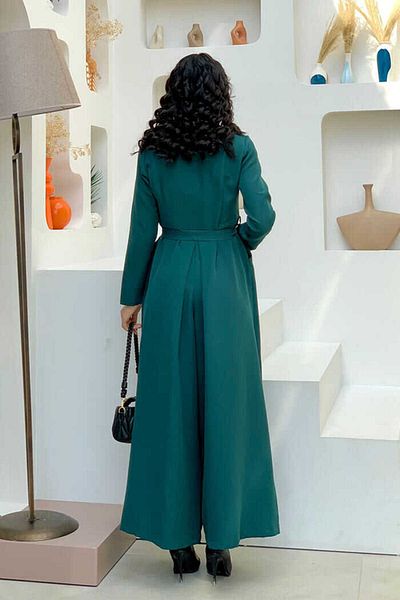 Bym Fashion Overall mit Taillengürtel und verstecktem Knopfdetail auf der Brust 3676 Smaragd
