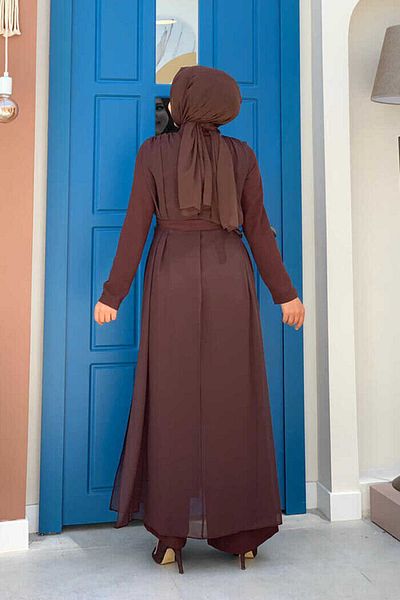 Bym Fashion Ολόσωμη φόρμα με ζώνη σιφόν λεπτομέρεια 3330 καφέ