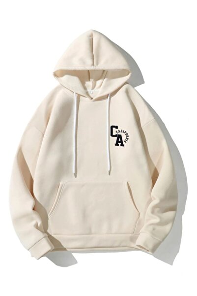 ORLONTEX Unisex Μπεζ Καλιφόρνια με στάμπα oversize φούτερ με κουκούλα