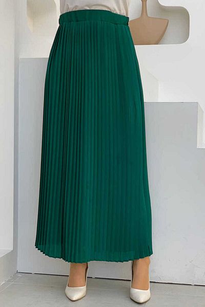 Bym Fashion Πλισέ Σμαραγδένια Φούστα Σιφόν - Ελαστική Μέση, Μοντέλο 1152