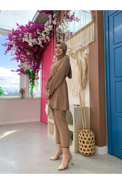 Bym Fashion Φούντα Λεπτομερή Τουνίκ Παντελόνι Διπλό Σετ 8424 Ταν