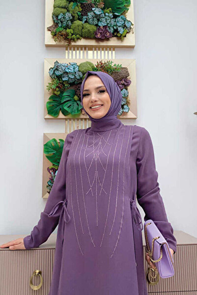 Bym Fashion Stone Print Patterned Tunic Trousers Set 8447 Lilac