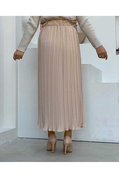Bym Fashion Χοντρή ελαστική πλισέ ίσια φούστα 1143 Πέτρα