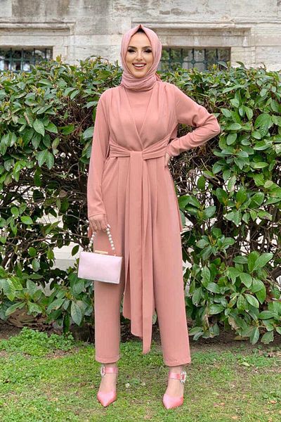 Bym Fashion Λεπτομέρεια με δέσιμο μέσης στο μισό λαιμό Tulım 3672 Salmon