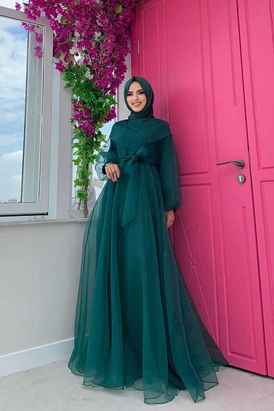 Bym Fashion Βραδινό φόρεμα από τούλι με λεπτομέρεια στη μέση 3964 Emerald