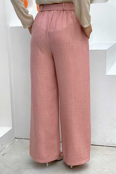 Bym Fashion Button Detailed Waist Tied Pocket Loose Trousers 0275 Dried Rose