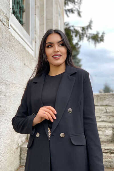 Bym Fashion Button Detailed Short Jacket Trousers Set 8352 Black