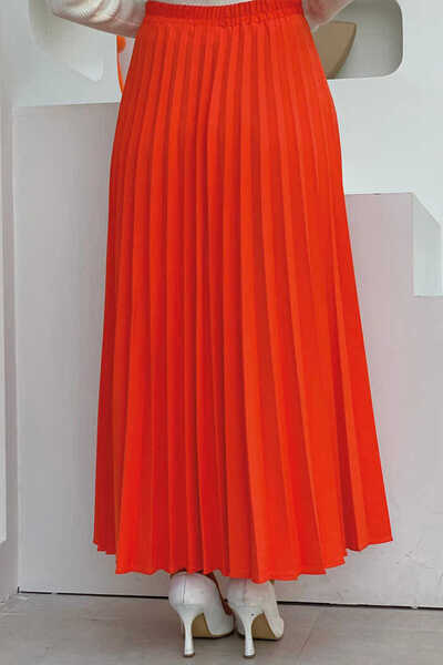 Bym Fashion Pleated Skirt with Elastic Waist 1178 Orange
