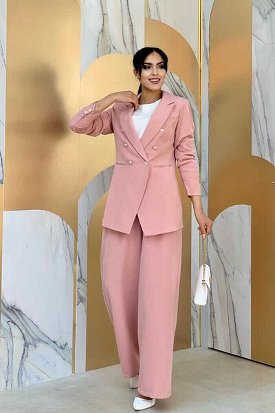 Bym Fashion Gombrészletek Blézer dzseki bő nadrág szett 8302 púder