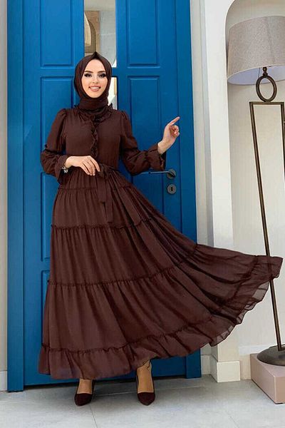 Bym Fashion Φόρεμα με βολάν με βολάν στη μέση 3495 καφέ
