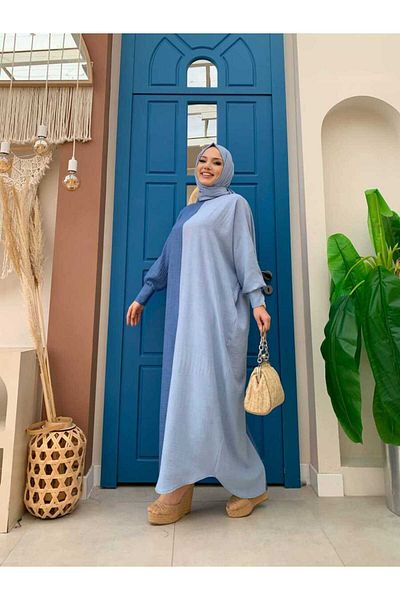 Bym Fashion Zweifarbiges schalfarbenes Kleid 3808 Blau