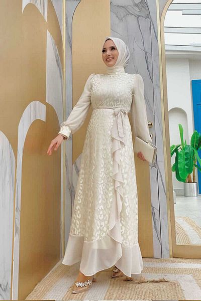 Bym Fashion Φόρεμα με λεπτομέρεια με βολάν από σιφόν με δαντέλα 3783 Jewel