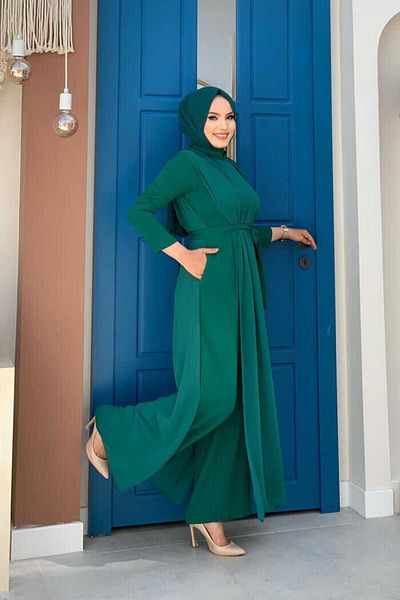 Bym Fashion Ολόσωμη φόρμα με ζώνη σιφόν λεπτομέρεια 3330 Emerald