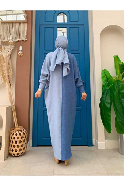 Bym Fashion Δίχρωμο Φουλάρι Χρωματιστό Φόρεμα 3808 Μπλε