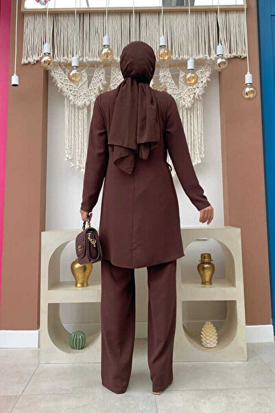 Bym Fashion Σετ Παντελόνι Τουνίκ με μοτίβο Stone Print 8447 Καφέ