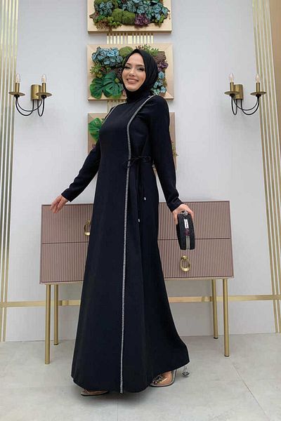 Bym Fashion Πέτρινο φόρεμα με δαντέλα στο πλάι 3826 μαύρο