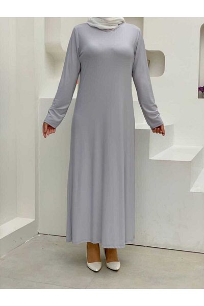 Bym Fashion Απλό φόρεμα με μακρυμάνικη λαιμόκοψη 3202 γκρι