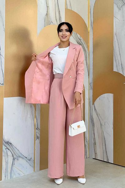 Bym Fashion Gombrészletek Blézer dzseki bő nadrág szett 8302 púder