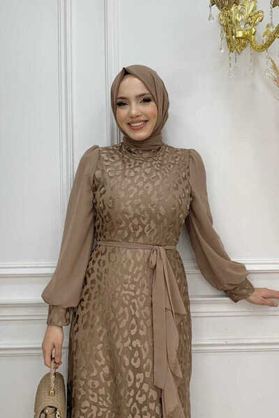 Bym Fashion Φόρεμα με λεπτομέρεια από σιφόν λουκ με δαντέλα 3783 Mink