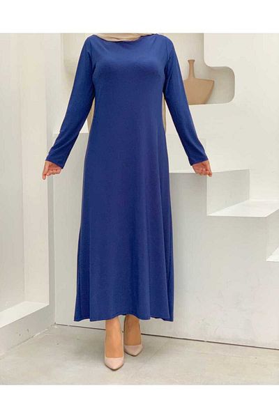 Bym Fashion Φόρεμα με μονόχρωμη λαιμόκοψη με μακρυμάνικο εσωτερικό αμμώδες φόρεμα 3202 Navy Blue