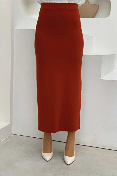 Bym Fashion Lycra Pencil Skirt with Elastic Waist 1074 Tile