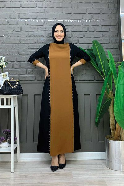 Bym Fashion Δίχρωμο Πέτρινο Φόρεμα 3848 Μαύρο