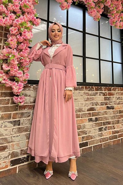 Bym Fashion Αξεσουάρ ζώνης Chiffon Detailed Abaya and Dress Set 8391 Powder
