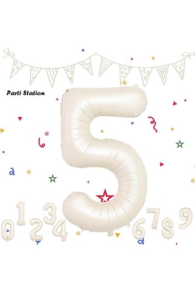 Parti Station 5 Number Foil Balloon Cream Color Number Balloon Age Balloon 76 Cm Number Balloon Flying Balloon Helium Balloon