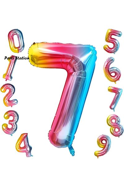 Parti Station Number Foil Balloon Rainbow Number Balloon Colorful 7 Years Old Balloon 76 cm Number Balloon Flying Balloon Helium Balloon