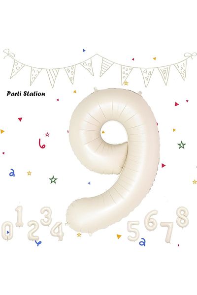 Parti Station 9 Number Foil Balloon Cream Color Number Balloon Age Balloon 76 Cm Number Balloon Flying Balloon Helium Balloon