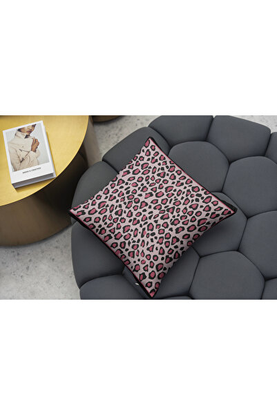 RUGSMODERN Kırlent Kılıfı 1044 Pembe Leopar Desenli