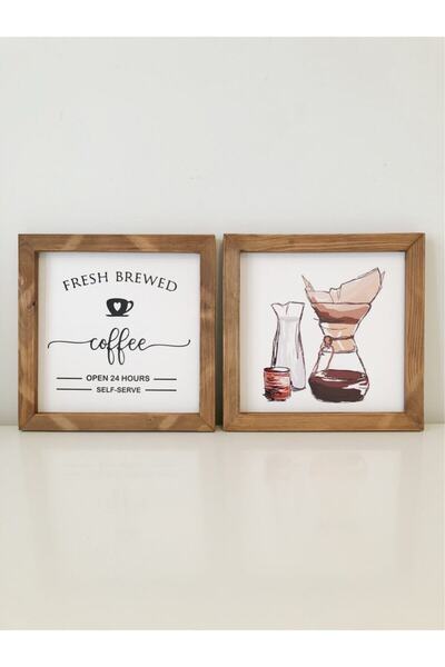 Tooall Kahve Köşesi Fresh Brewed Ahşap Çerçeve Set-ceviz